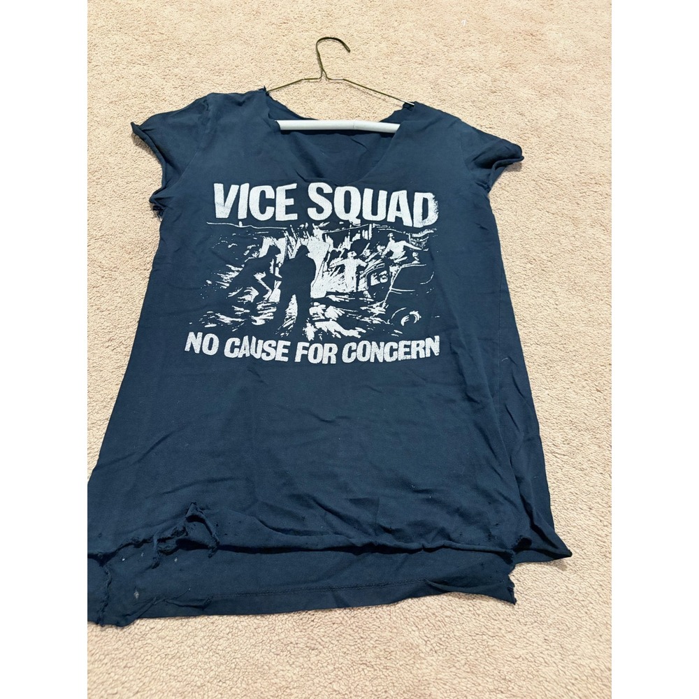 Vice Squad No Cause For Concern Punk Rock Distressed Graphic T-Shirt Black Women